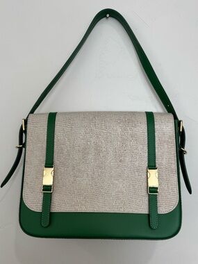 Valentina Fiore Made in Italy Genuine Leather Green & Cream Shoulder Bag Purse